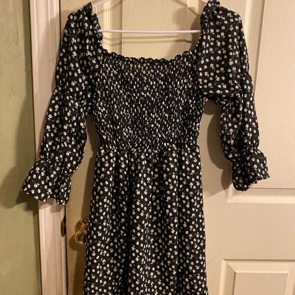 Black and white flower mini dress